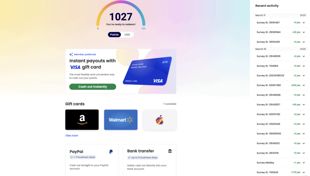 How to redeem points and get paid for answering surveys.