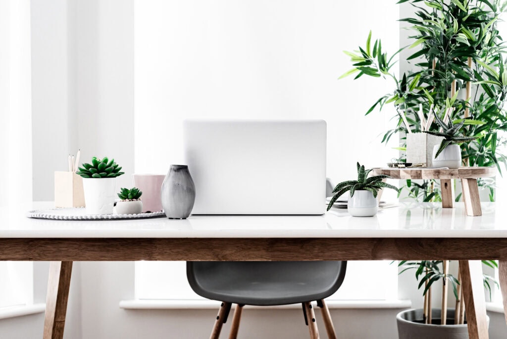 laptop on desk with lots of plants. How To Make $1,000+ a Month Running Facebook Ads For Local Businesses
